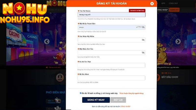 Các thao tác khi tạo tài khoản